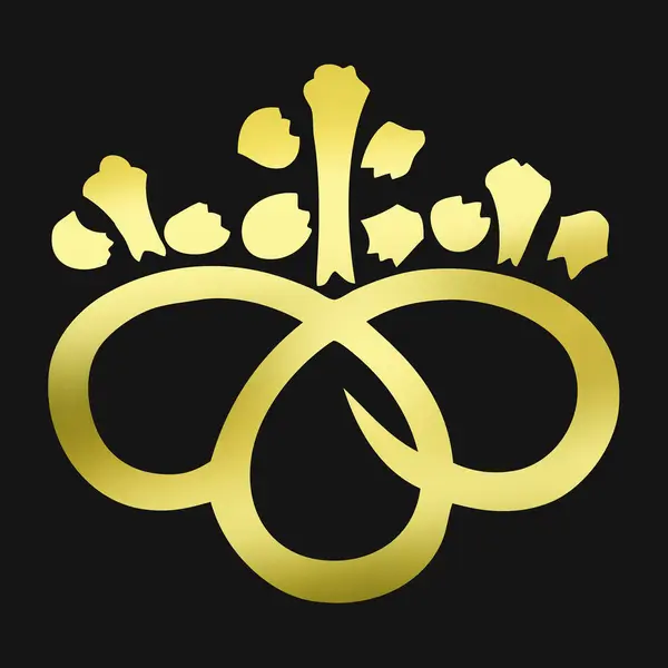 Golden floral logo. Gold emblem of plant on black background
