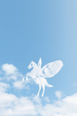 Güzel mavi gökyüzünde uçan beyaz at                  