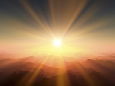 Günbatımı üzerinde dağ manzarası 