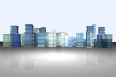 Şehrin ufuk çizgisi ile mimari arkaplan, 3d illüstrasyon