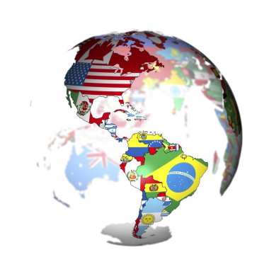 Ülkelerin ulusal bayraklarıyla Dünya küresi