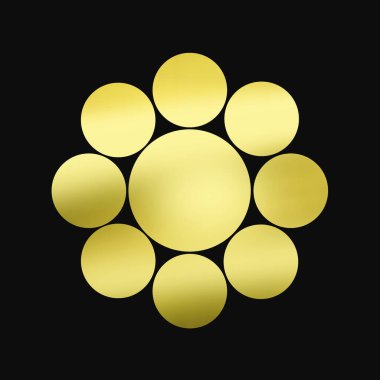 Geleneksel Japon aile arması logosu. Siyah arka planda altın rengi gösteriyor.     
