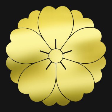 Altın çiçekli logo. Siyah arka planda bitkinin altın amblemi