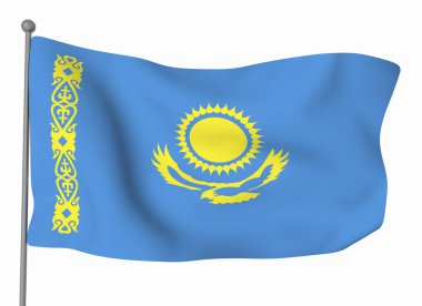 Kazakistan bayrak şablonu. Yatay dalgalanma bayrağı, arkaplanda izole