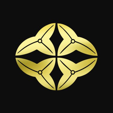 Siyah arkaplanda altın çiçekli logo 