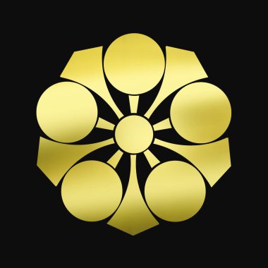 Siyah arkaplanda altın çiçekli logo 