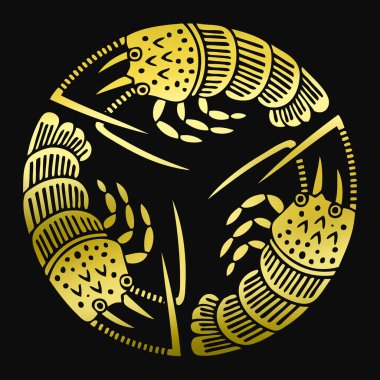 Geleneksel Japon aile arması logosu. Siyah arka planda altın rengi gösteriyor.     