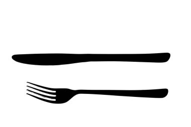 Çatal ve bıçağın siyah silueti.