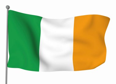 İrlanda bayrağı şablonu. Yatay dalgalanma bayrağı, arkaplanda izole