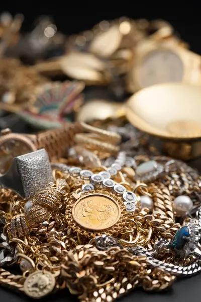 jewelry, precious metal objects, close up view