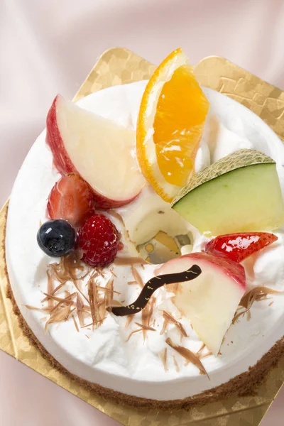 Nahsicht Auf Süßes Essen Köstlichen Kuchen Mit Frischen Früchten — Stockfoto