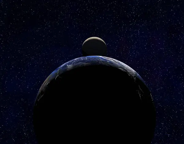 Nattutsikt Över Planeten Jorden Och Månen Rymden — Stockfoto