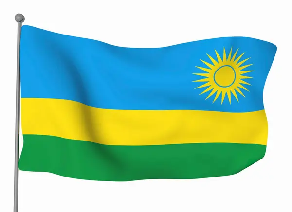 Modello Bandiera Ruandese Bandiera Sventolante Orizzontale Isolata Sullo Sfondo — Foto Stock