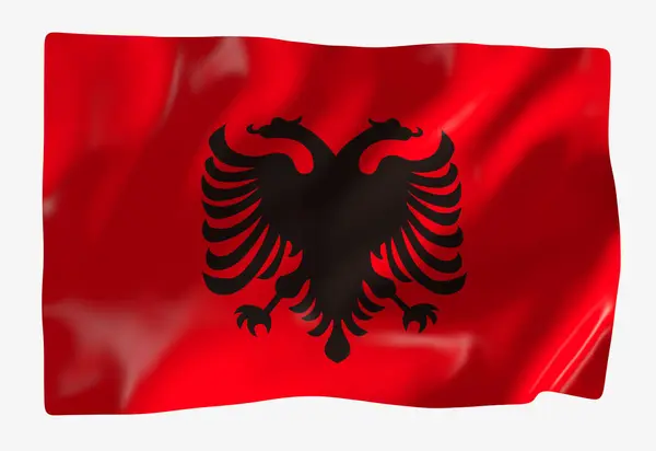 Albaniens Flaggmall Horisontell Viftande Flagga Isolerad Bakgrunden — Stockfoto