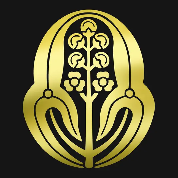 Wzór Logo Kwiatowego Złota Roślina Czarnym Tle — Zdjęcie stockowe