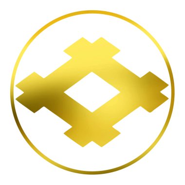 Geleneksel Japon aile arması logosu beyaz arka planda altın rengi gösteriyor     