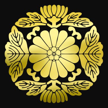 Siyah arkaplanda altın çiçekli logo 