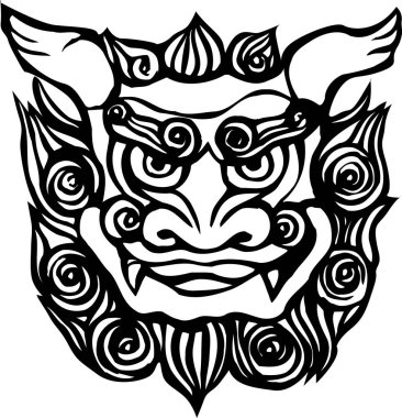 Shisa aslan başı çizimi. Geleneksel Ryukyuan kültürel karakteri