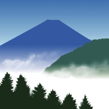 Önplanda ağaçlar olan dağ manzarasının yaratıcı çizimi 