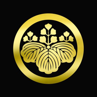 Siyah arkaplanda altın çiçekli logo 