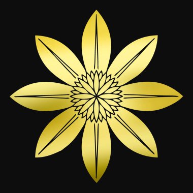 Geleneksel Japon aile arması logosu. Siyah arka planda altın rengi gösteriyor.     