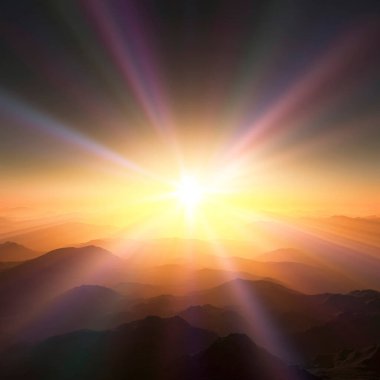 Günbatımı üzerinde dağ manzarası 