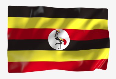 Uganda bayrak şablonu. Yatay dalgalanma bayrağı, arkaplanda izole