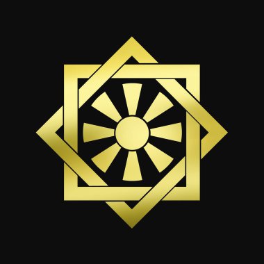 Geleneksel Japon aile arması logosu. Siyah arka planda altın rengi gösteriyor.     