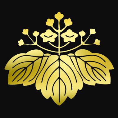 Siyah arkaplanda altın çiçekli logo 