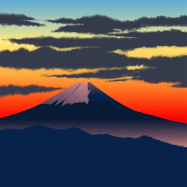 Fuji dağı ve bulutlarıyla güzel bir illüstrasyon.