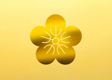 Sarı arka planda altın çiçekli logo