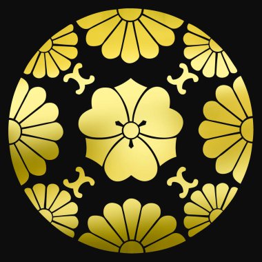 Siyah arkaplanda altın çiçekli logo 