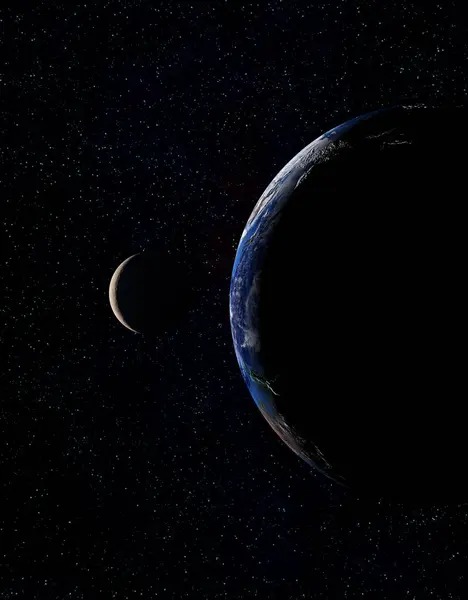 Nattutsikt Över Planeten Jorden Och Månen Rymden — Stockfoto