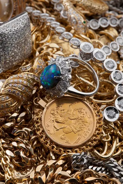 jewelry, precious metal objects, close up view