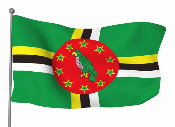 Modelo Bandeira Dominica Bandeira Ondulada Horizontal Isolada Fundo — Fotografia de Stock