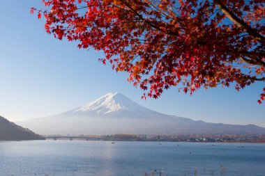 Japonya 'daki ünlü Fuji dağının manzaralı görüntüsü