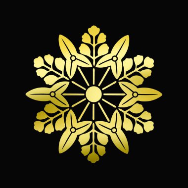 Siyah arkaplanda altın çiçekli logo 