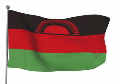 Malavi bayrak şablonu. Yatay dalgalanma bayrağı, arkaplanda izole