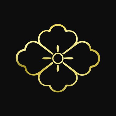 Siyah arkaplanda altın çiçekli logo 