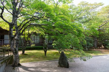 Banryu-tei 'nin güzel Japon Rock Garden manzarası. Kongobu-ji, Wakayama, Japonya 'daki Koyasan tapınağında yer almaktadır.