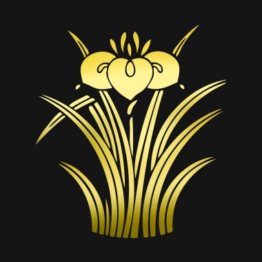 Siyah arkaplanda altın çiçekli logo 