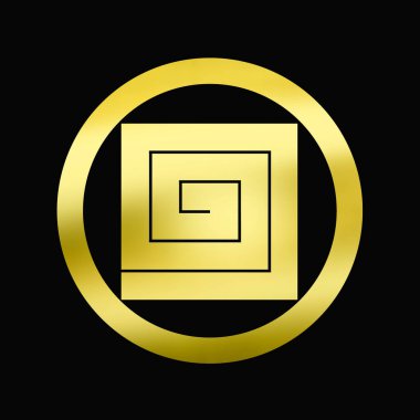 Geleneksel Japon aile arması logosu. Siyah arka planda altın rengi gösteriyor.     