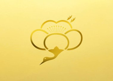 Sarı arka planda altın çiçekli logo