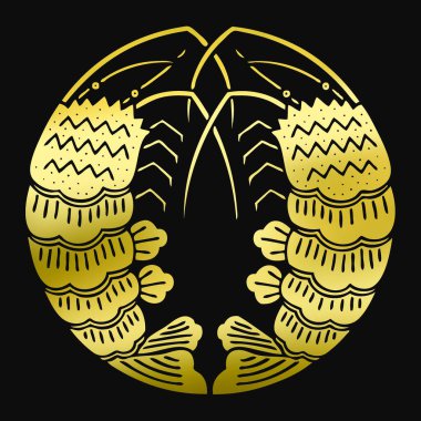 Geleneksel Japon aile arması logosu. Siyah arka planda altın rengi gösteriyor.     