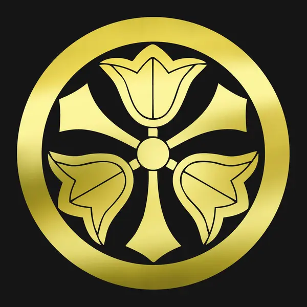 Golden floral logo. Gold emblem of plant on black background