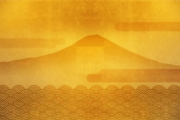 Mount Fuji Pozadí Japonského Zlatého Vzoru — Stock fotografie