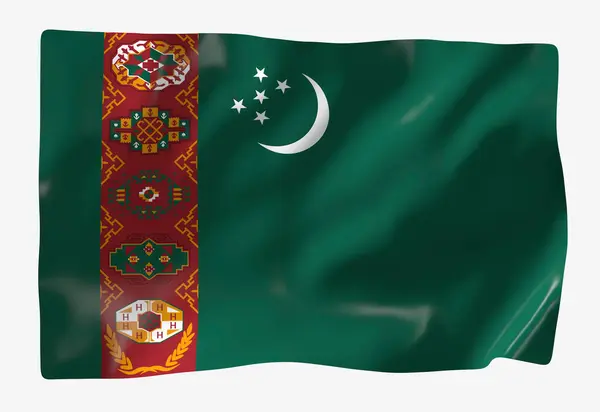 Turkmenistans Flaggmall Horisontell Viftande Flagga Isolerad Bakgrunden — Stockfoto