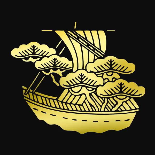 Traditional Japanese Family Crest Logo Illustration Golden Color Black Background — Stock Photo, Image