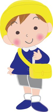 Beyaz arka planda Asyalı okul çocuğunun çizgi film çizimi