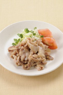 Et ve sebzeli bir tabak yemek.